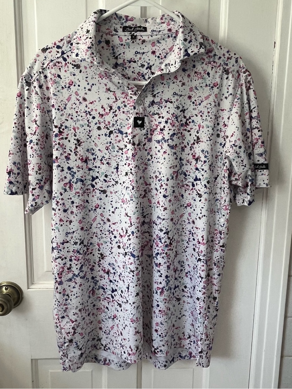 Paint Splatter 3 Core Performance Polo by Bad Birdie. Mens Size Medium